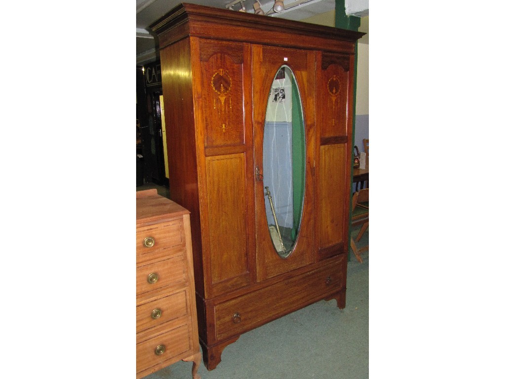 Appraisal: Lot comprising Edwardian mahogany and inlaid mirror door wardrobe and