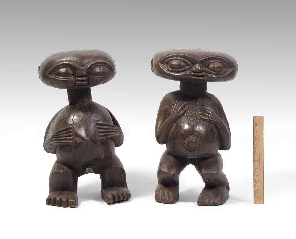 Appraisal: CARVED AFRICAN PAIR PYGMY STOOLS LBS LBS '' x ''