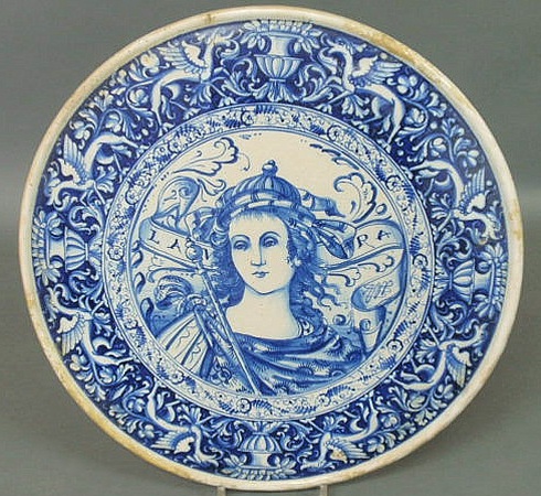 Appraisal: Blue and white Italian faience round plaque diam