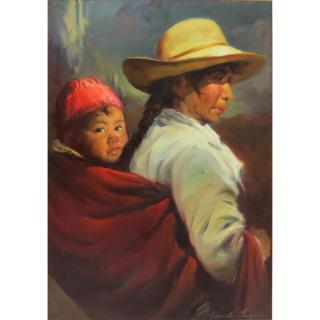 Appraisal: Morando Luque Argentinean b Oil on Canvas Mother and Child