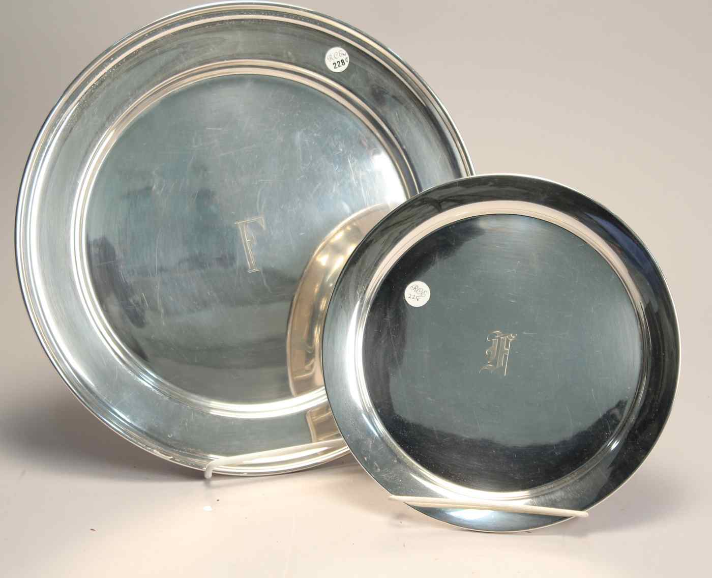 Appraisal: TWO STERLING SILVER CIRCULAR TRAYSOne by Graff Washbourne Dunn diameter