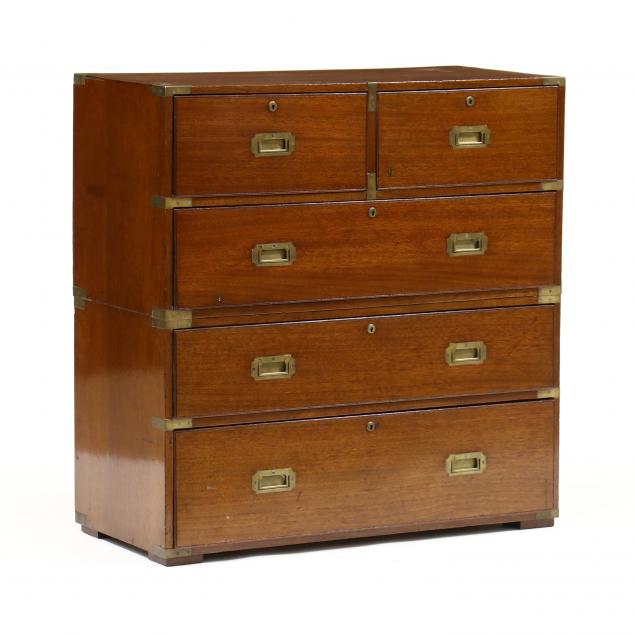 Appraisal: ANTIQUE ENGLISH MAHOGANY CAMPAIGN CHEST OF DRAWERS th century two