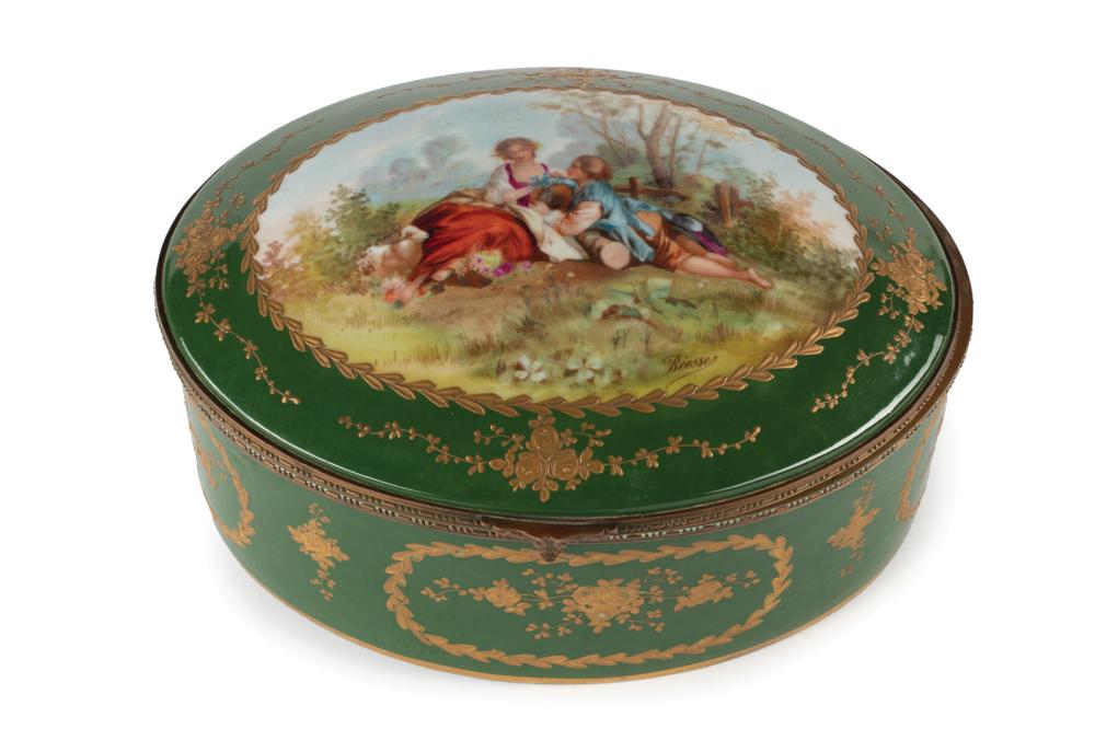 Appraisal: Large Polychrome and Gilt Porcelain Dresser Box B S Star