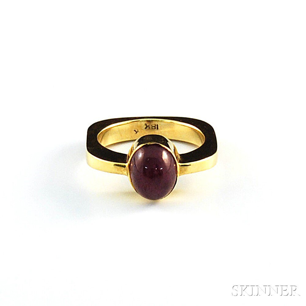 Appraisal: kt Gold and Cabochon Ruby Solitaire the stone measuring x