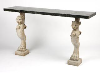 Appraisal: A carved white and black marble console table Second half