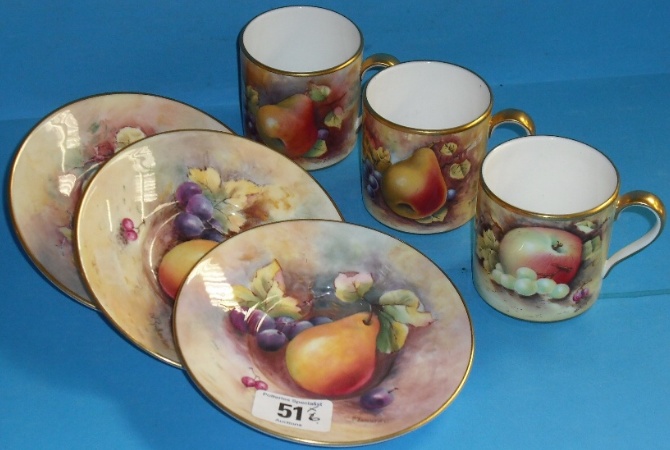 Appraisal: Mintons handpainted coffee cans and saucers Pears and Apples by