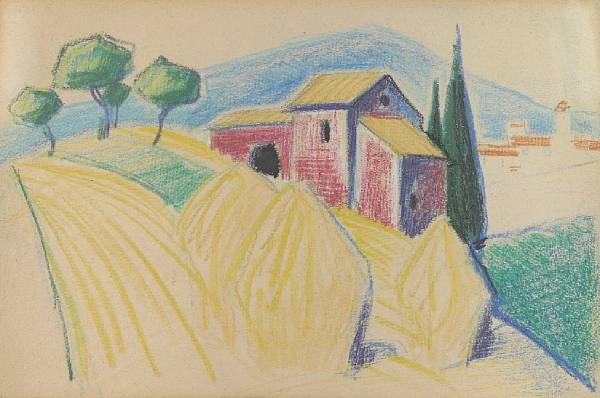 Appraisal: Oscar Bluemner American - Hay Stacks unsigned crayon on paper