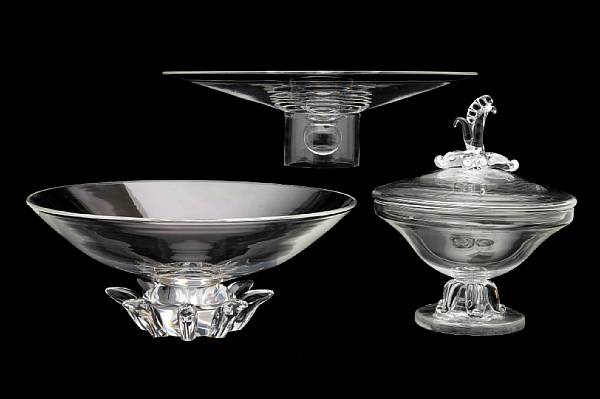 Appraisal: Three Steuben clear glass bowls comprising a Don Pollard Peony