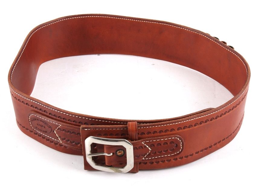 Appraisal: Hand Tooled Western Leather Ammo Gold Finders Belt Available in