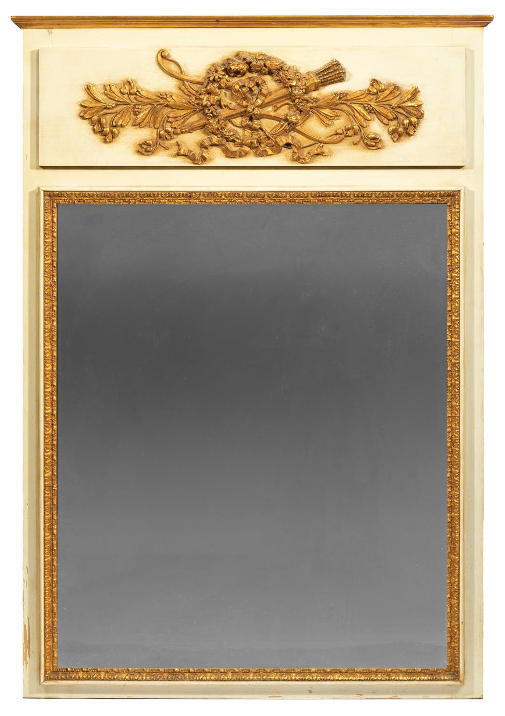 Appraisal: Louis XVI-Style Creme Peinte and Parcel Gilt Trumeau Mirror crest