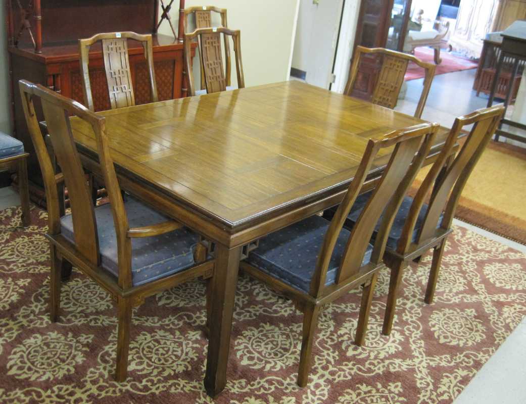 Appraisal: CHINESE STYLE DINING TABLE AND CHAIR SET Century Furniture Co