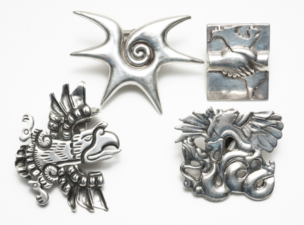 Appraisal: FOUR WILLIAM SPRATLING SILVER BROOCHES Mexico ca 's Four pins