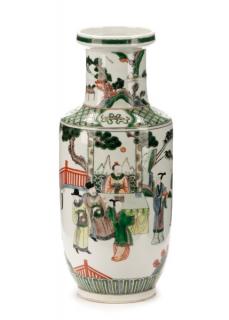 Appraisal: Chinese Famille Verte Porcelain Rouleau Shape Vase A Famille Verte