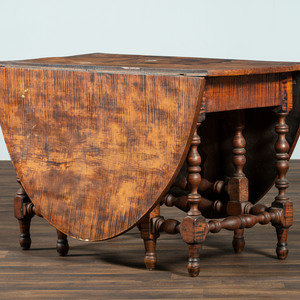 Appraisal: A William and Mary Figured Maple Drop Leaf Dining Table