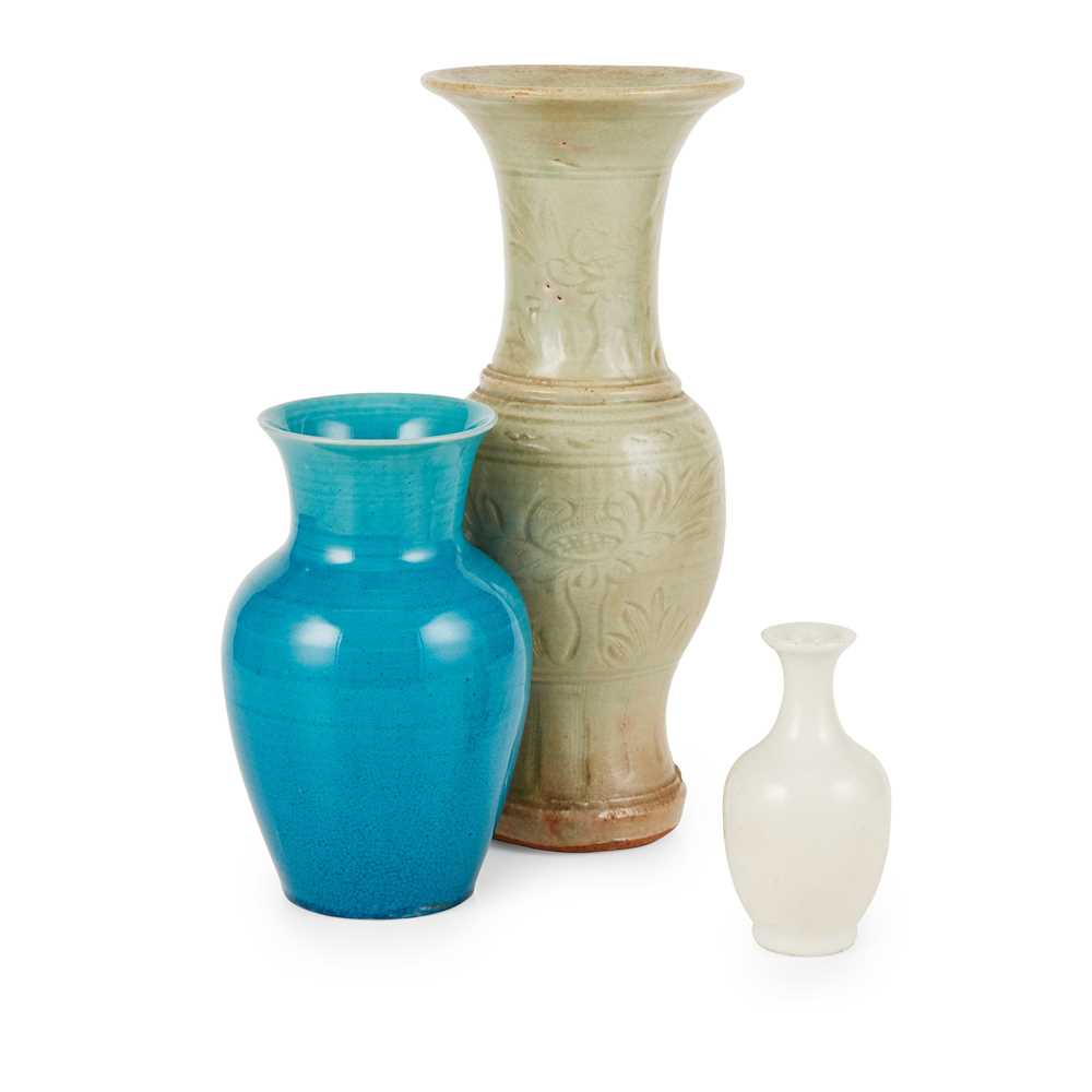 Appraisal: COLLECTION OF THREE VASES comprising one turquoise-glazed vase late Qing