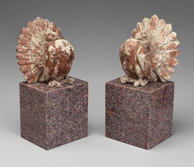 Appraisal: Pair composition pigeons architectural elements copper foil over composition with