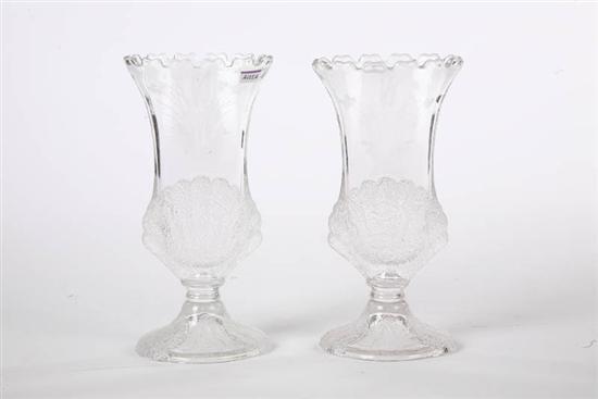 Appraisal: TWO PATTERN GLASS VASES Tree of Life pattern with etched