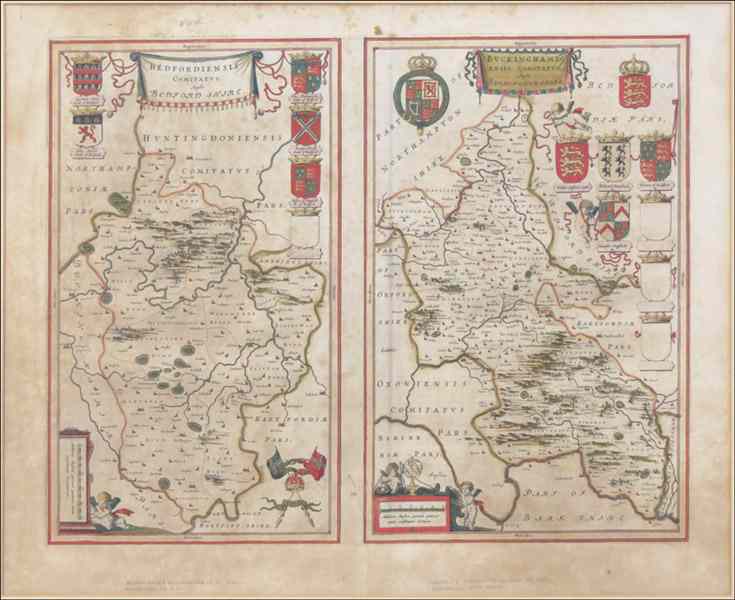 Appraisal: JOAN BLAEU BEDFORDSHIRE AND BUCKINGHAM MAPS Bedfordiensis Comitatus Anglis Bedford