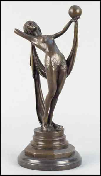 Appraisal: BRONZE FEMALE FIGURE Raised on marble base signed Milo Height