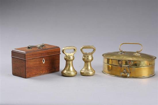 Appraisal: FOUR ITEMS American or European th century Miniature tea caddy