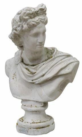 Appraisal: Cast stone garden statuary bust after the Apollo Belvedere wearing