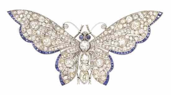 Appraisal: An Edwardian Platinum Diamond and Sapphire Butterfly Pendant Brooch containing