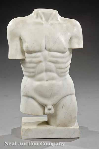 Appraisal: A White Marble Male Torso in the Style of Robert