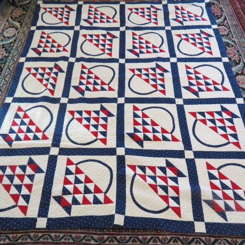 Appraisal: Antique Handmade Quilt basket design red white and blue X