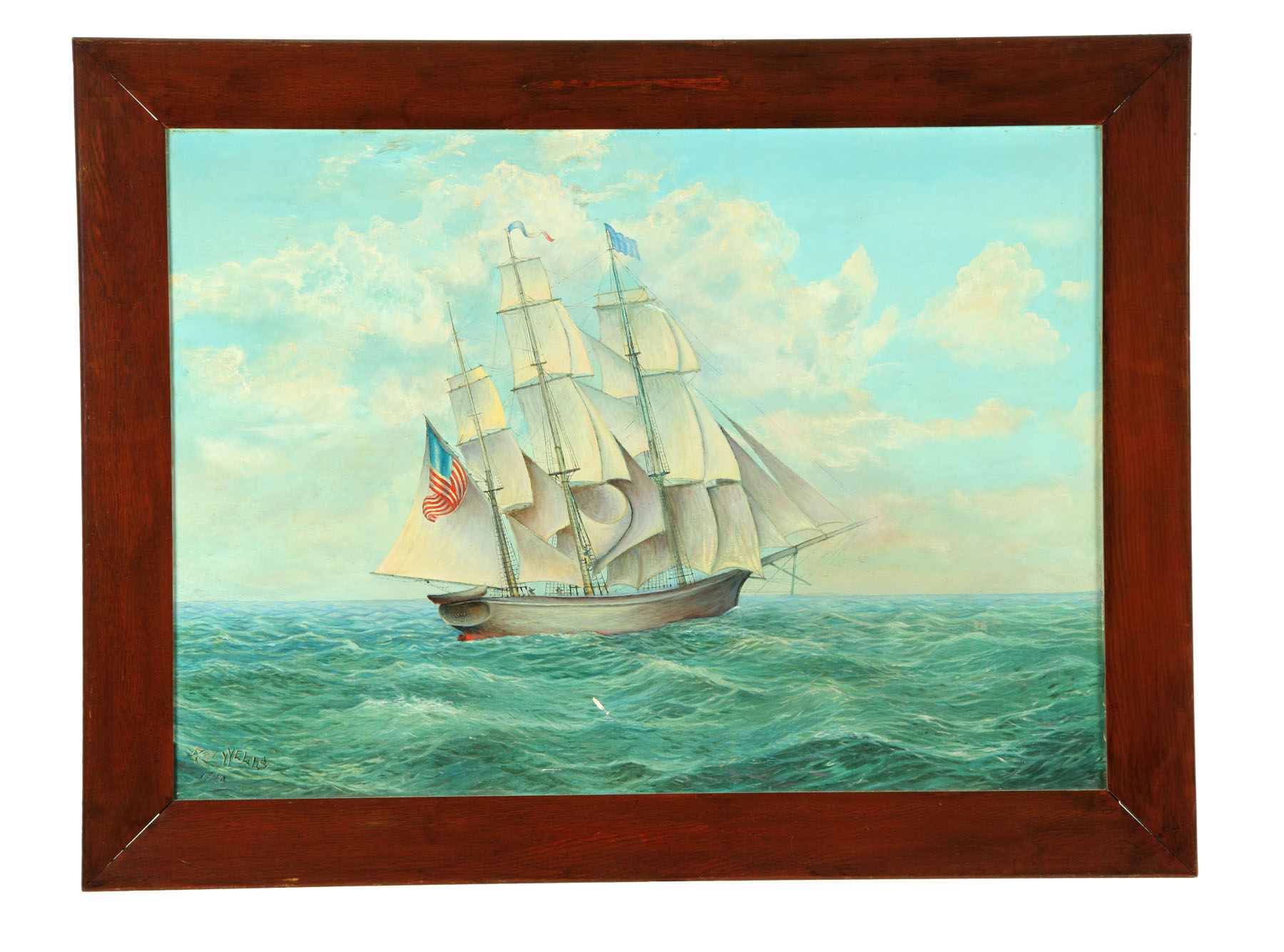 Appraisal: SEASCAPE WITH SHIP BY E T WELLS AMERICAN LATE TH-EARLY