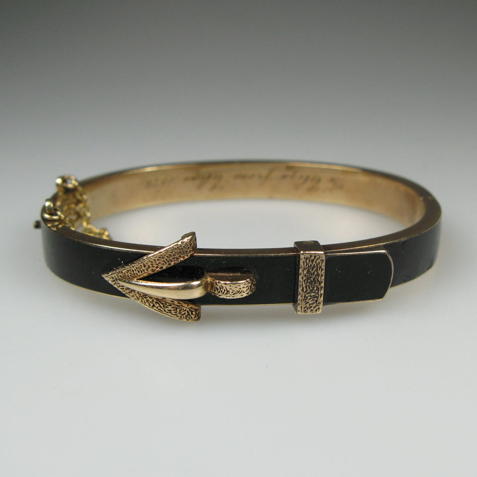 Appraisal: th Century k Rose Gold Hinged Bangle decorated with black