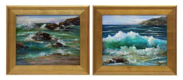 Appraisal: lot of Framed acrylic on canvas paintings Crashing Waves signed