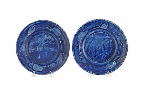 Appraisal: Two historical blue Staffordshire plates th c depicting Catskill House