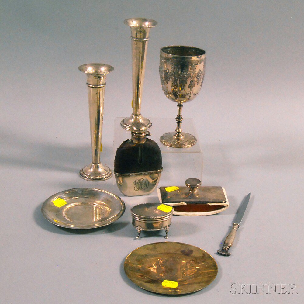 Appraisal: Nine Sterling Silver and Silver-mounted Items a pair of weighted