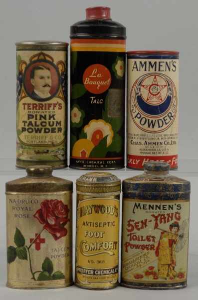 Appraisal: Lot of Tin Talc Containers Description Includes Terriff's Pink Talcum