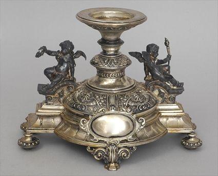 Appraisal: GERMAN SILVER CENTERPIECE STAND The central stem with fish scale