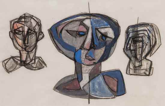 Appraisal: William Gear - Three Heads gouache over charcoal on paper