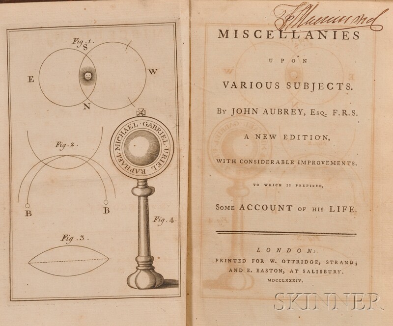 Appraisal: Witchcraft and Supernatural Aubrey John Miscellanies Upon Various Subjects London