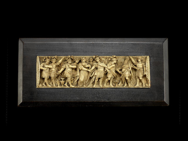 Appraisal: A th century Dieppe carved ivory relief depicting a Roman