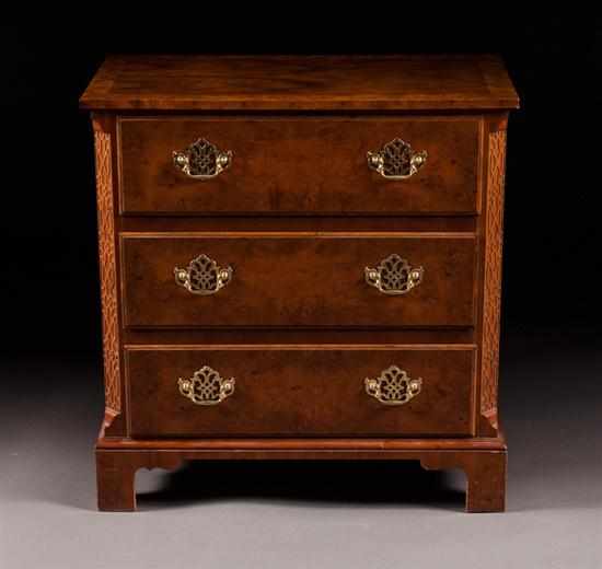 Appraisal: Baker George II style banded burl walnut bachelor's chest second