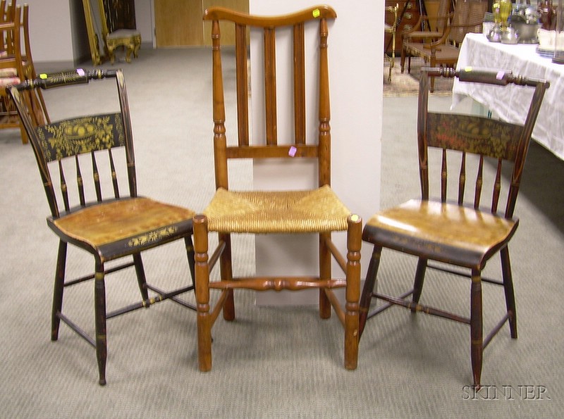 Appraisal: Three th and th Century Side Chairs a maple bannister-back