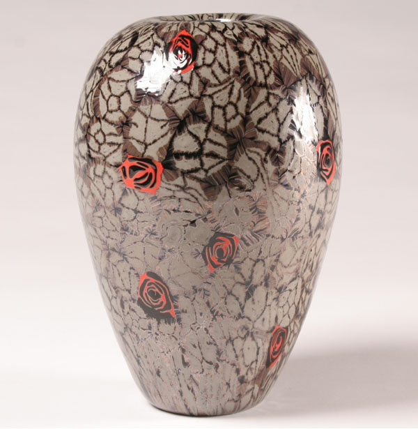 Appraisal: Vittorio Ferro Grey Art Glass Vase Rose Murrine engraved signature