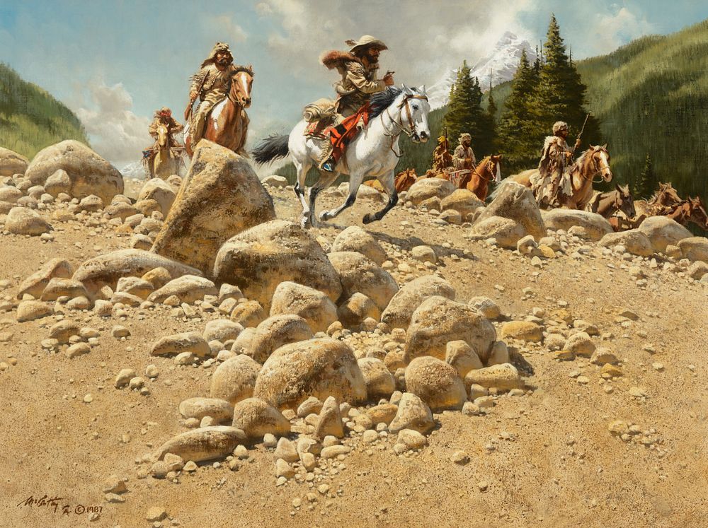 Appraisal: Frank McCarthy Buckskin Brigade Frank McCarthy Buckskin Brigade oil on