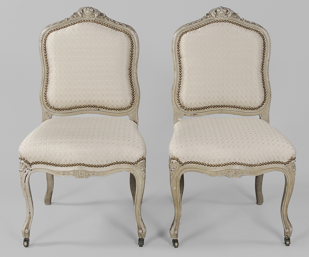 Appraisal: Pair Louis XV Style Paint-Decorated Side Chairs French late- th