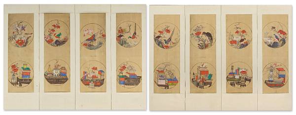 Appraisal: Anonymous Joseon Dynasty th Century A pair of four-panel screens