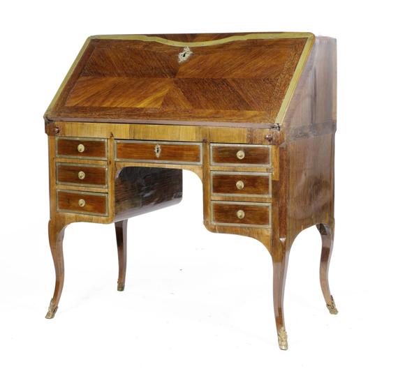 Appraisal: WRITING CABINET Louis XV and later France Palisander inlaid with