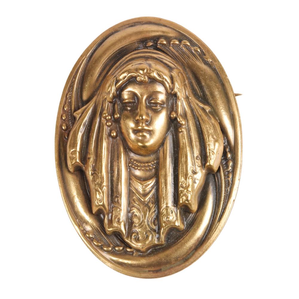 Appraisal: Joseff of Hollywood oval Nouveau pin brooch with repousse Fatima