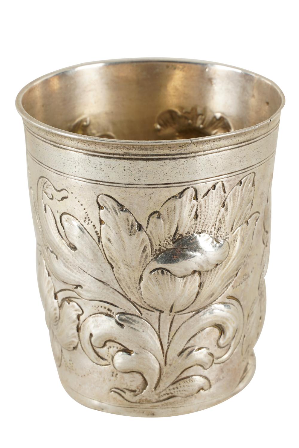 Appraisal: REINHOLD RIEL GERMAN REPOUSSE SILVER BEAKER th century with maker's