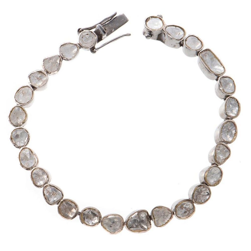 Appraisal: Diamond and silver line bracelet set with polki-cut diamonds weighing