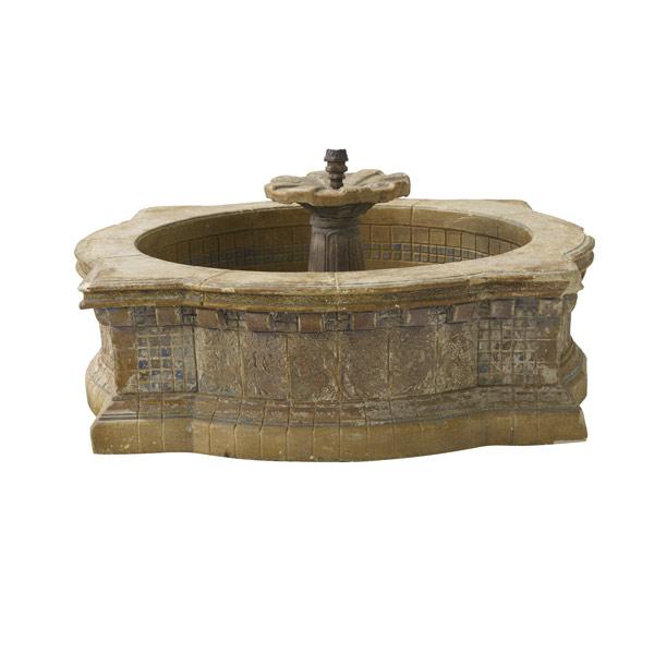 Appraisal: BATCHELDER Moorish-shaped tile fountain with peacocks and mosaics Several chips