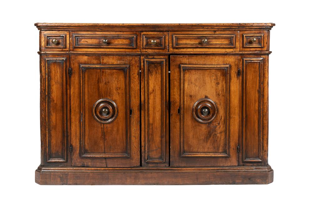 Appraisal: SPANISH WALNUT SIDEBOARDwith five drawers above two hinged doors Provenance